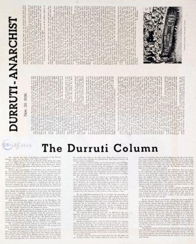 verso de l'affiche « Manifesto od the Durruti Colomn »